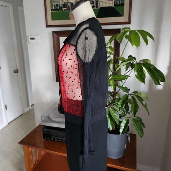 Aventures des Toiles black red polka dot whimsigoth sheer button-down shirt - Picture 3 of 12